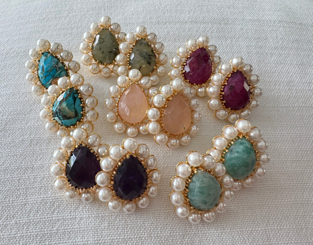 Natural Stone Teardrops with Pearls