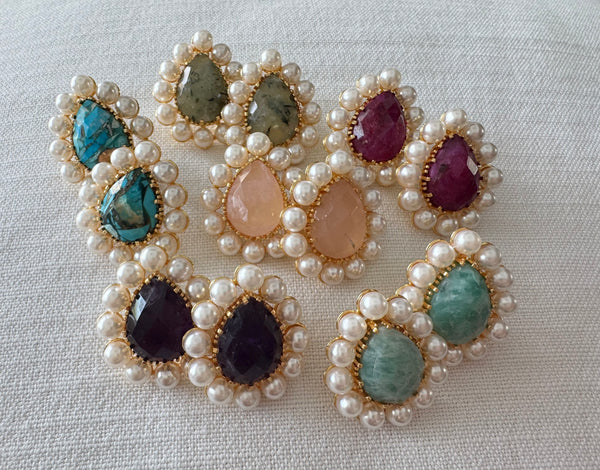 Natural Stone Teardrops with Pearls