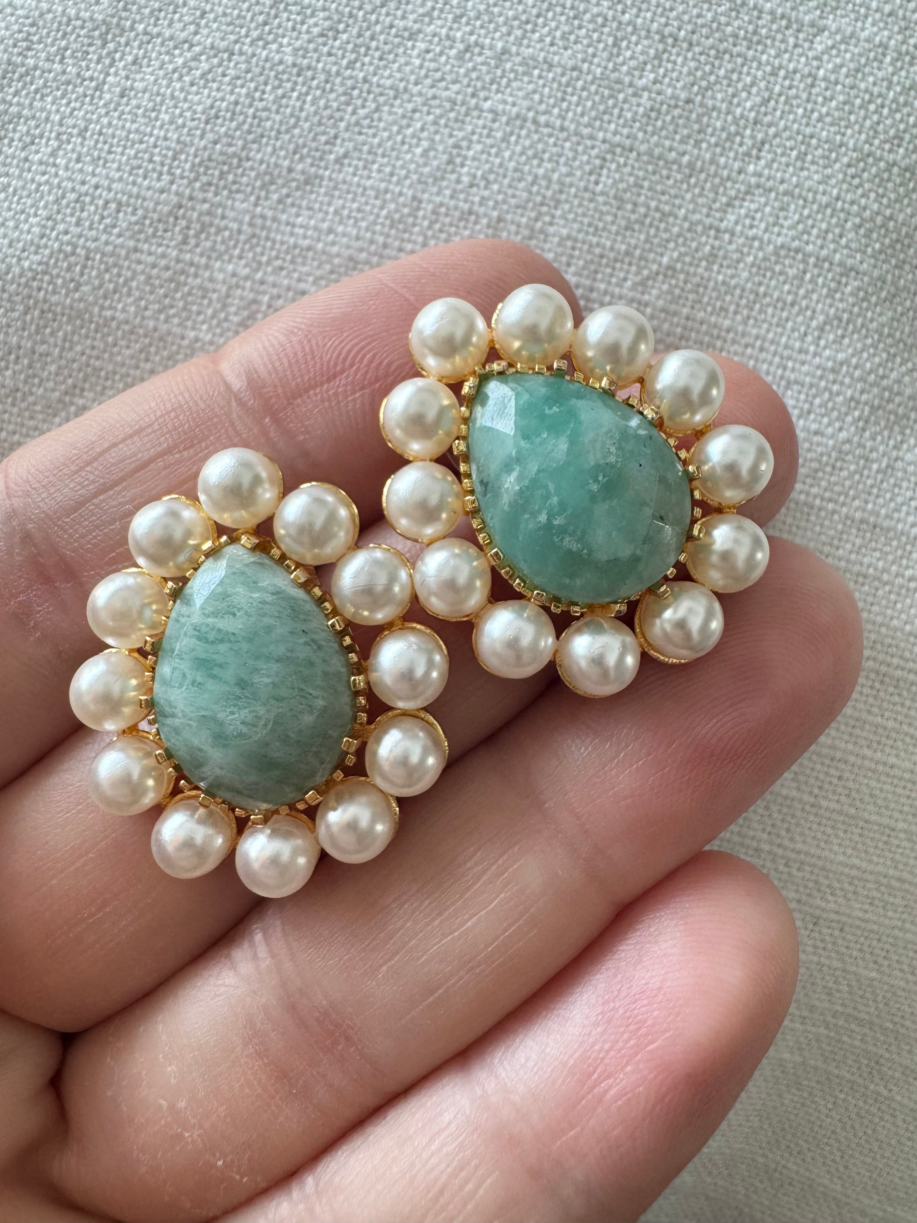 Natural Stone Teardrops with Pearls