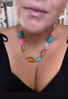 Multi Stone Necklace - Coral and Turquoise