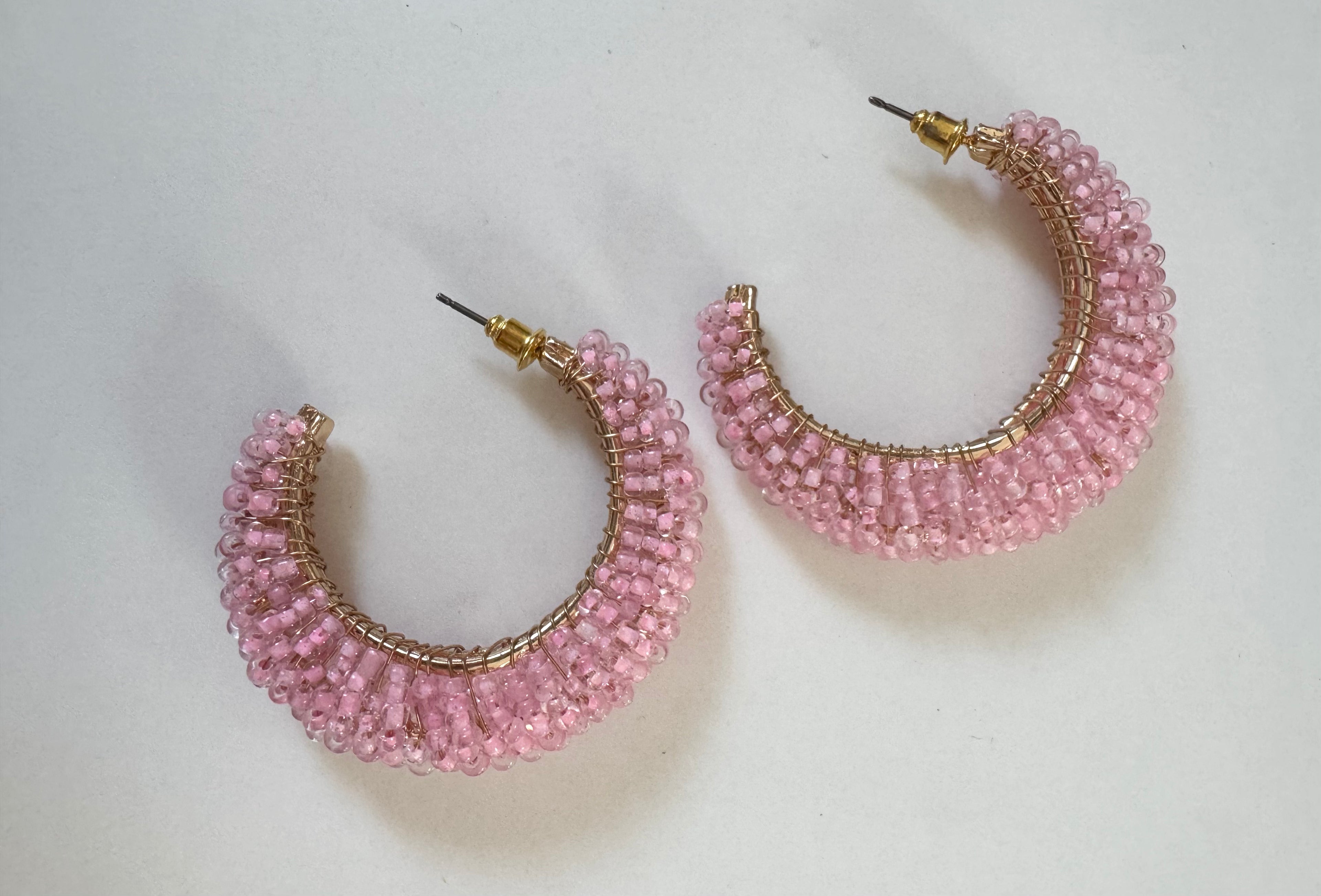 Pink Beaded Hoops