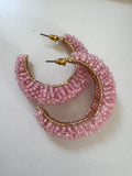 Pink Beaded Hoops