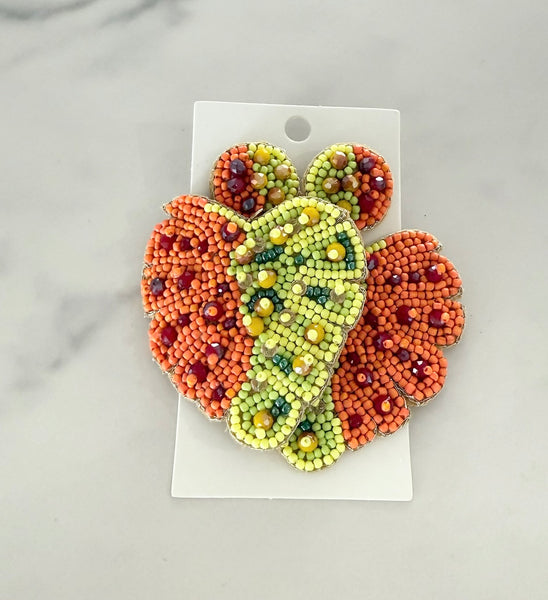 Yellow and Orange Beaded Monstera Earrings