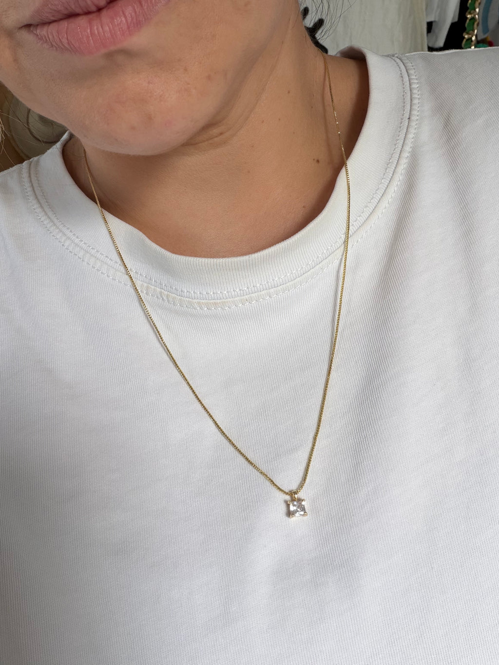 Gold Dipped Diamond Square Necklace