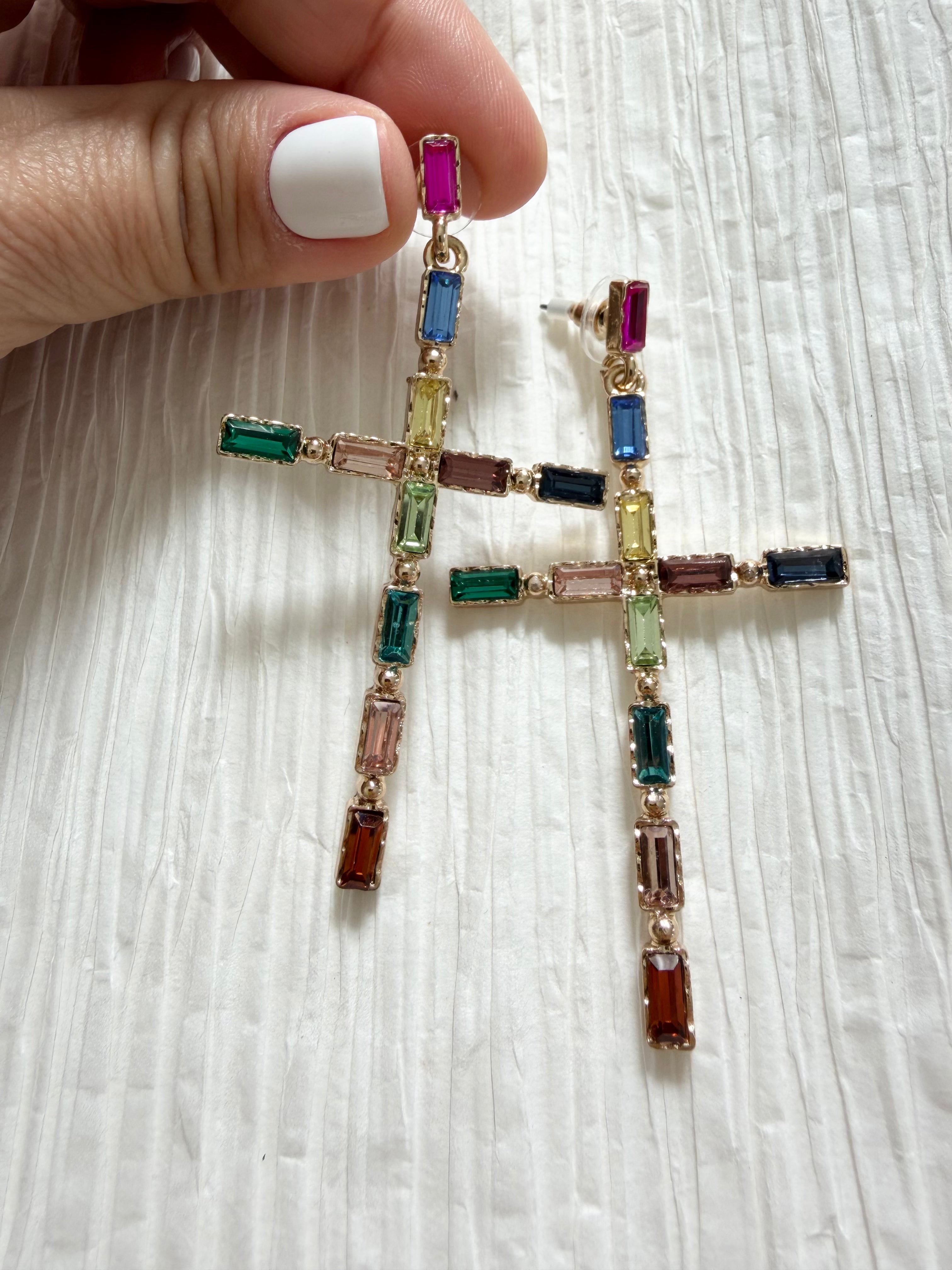 Crystal Cross Earrings