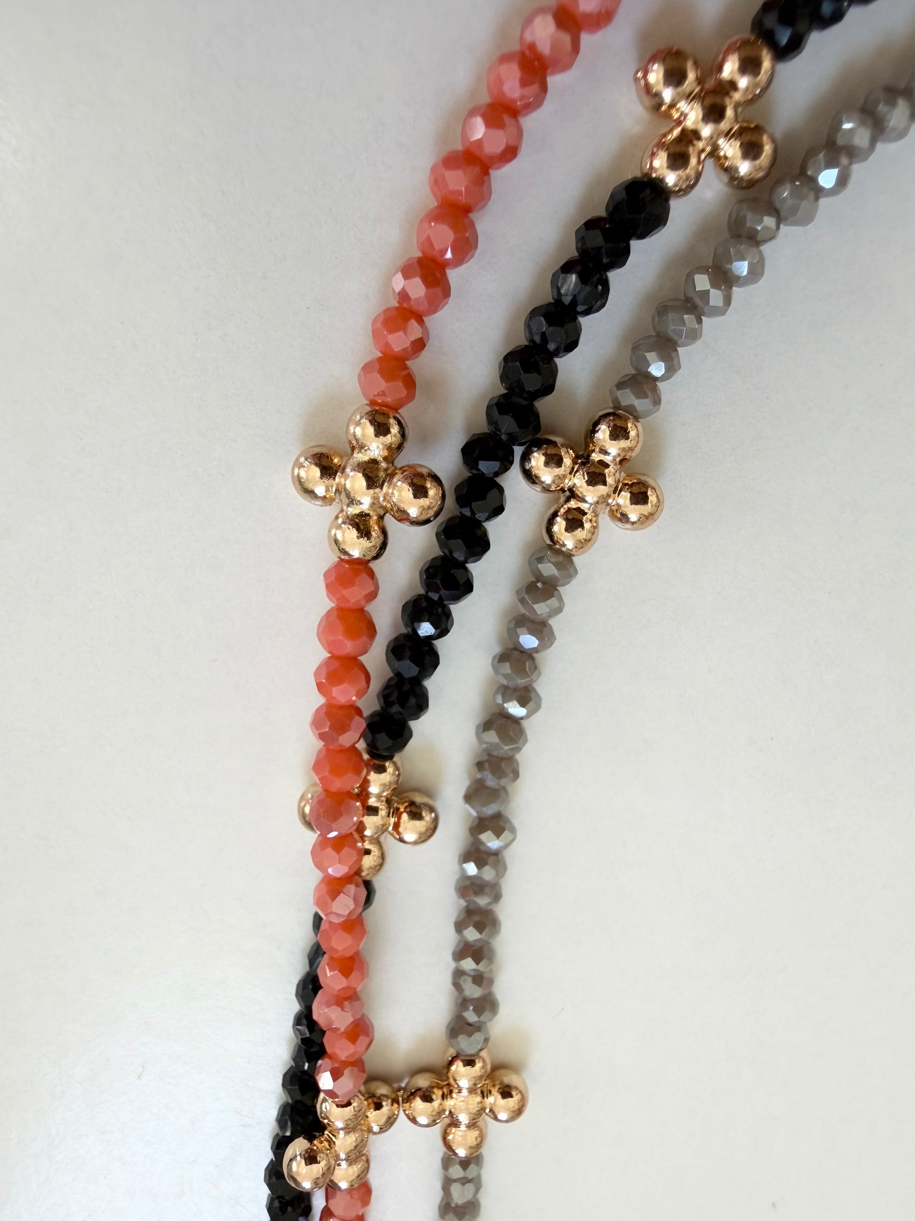 Colored Beaded Necklace with gold little crosses
