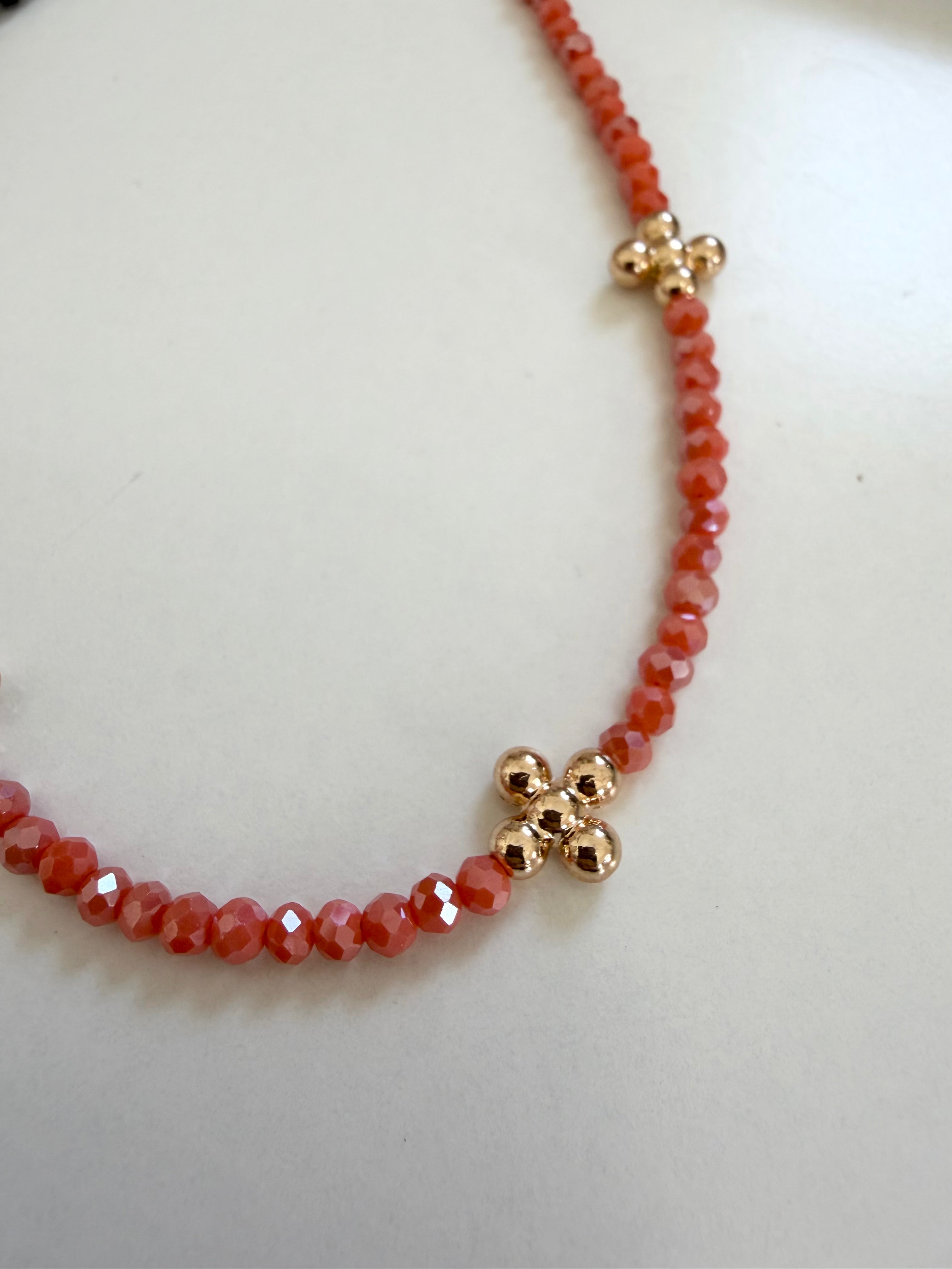 Colored Beaded Necklace with gold little crosses