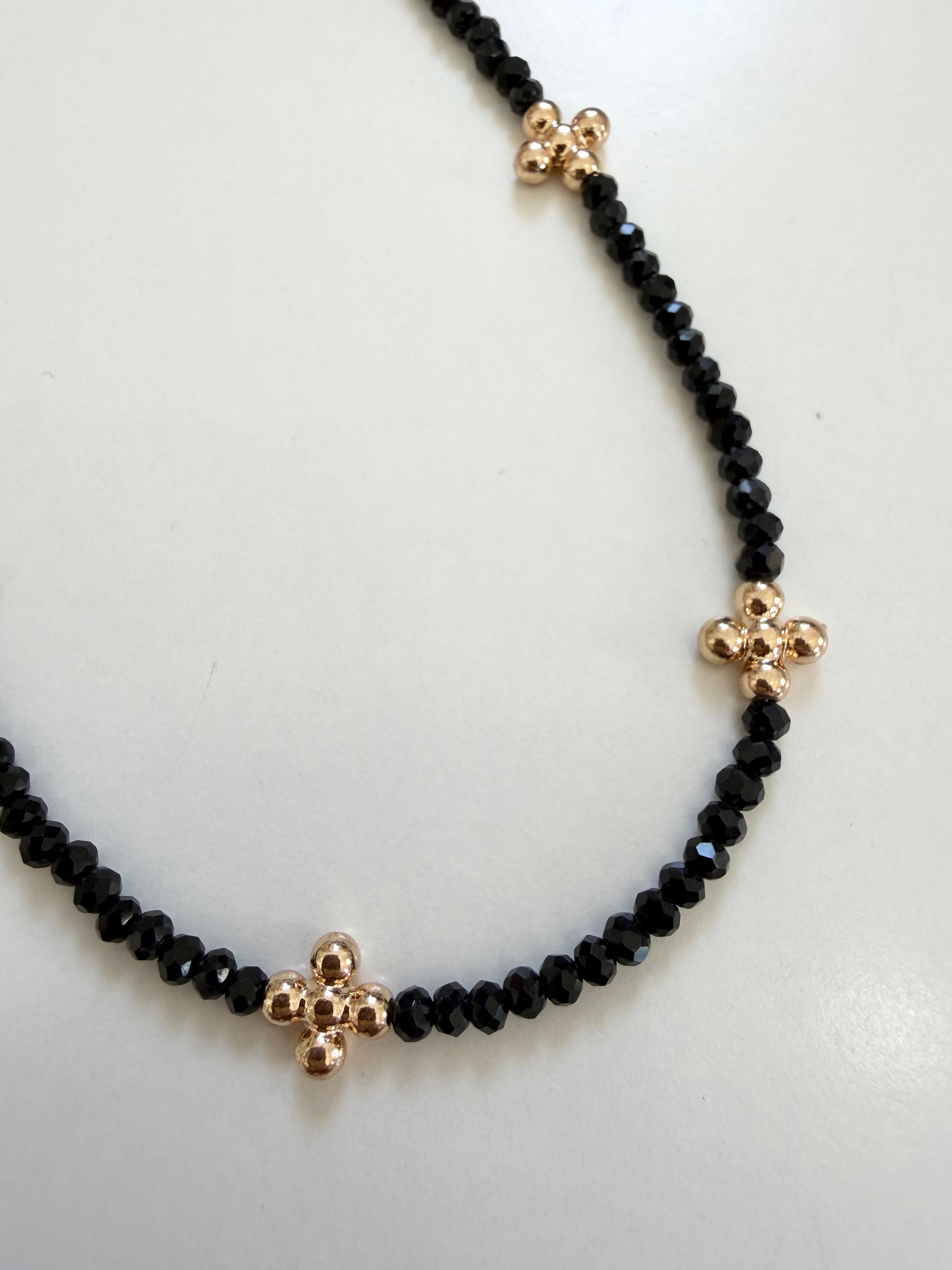 Colored Beaded Necklace with gold little crosses