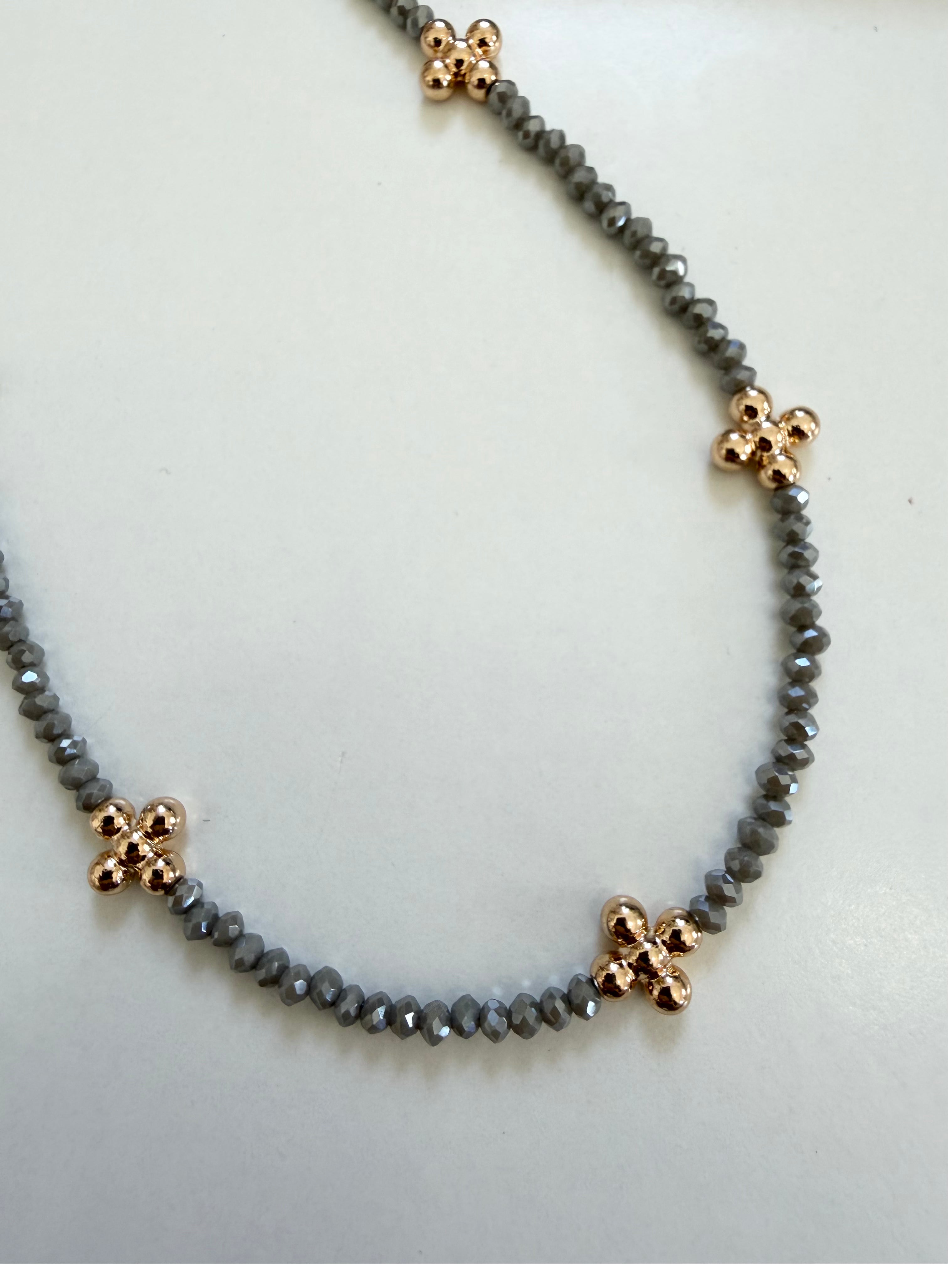 Colored Beaded Necklace with gold little crosses