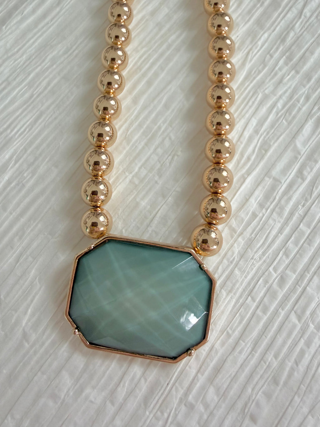 Large Green Necklace with Gold Balls