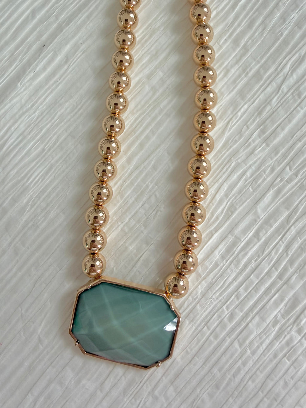 Large Green Necklace with Gold Balls