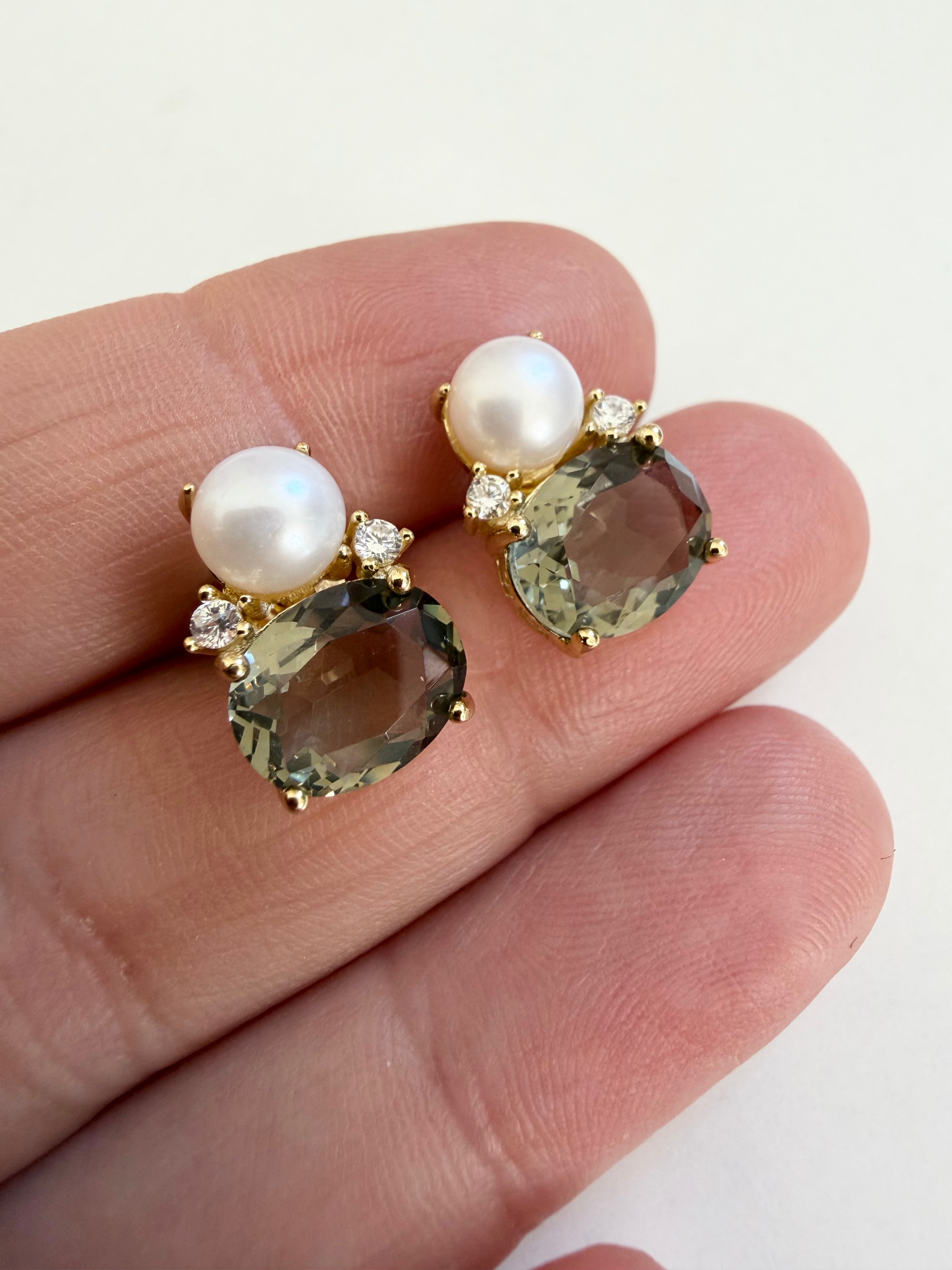 Natural Stone and Freshwater Pearl Stud