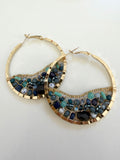Gold and Blue Beaded Hoops