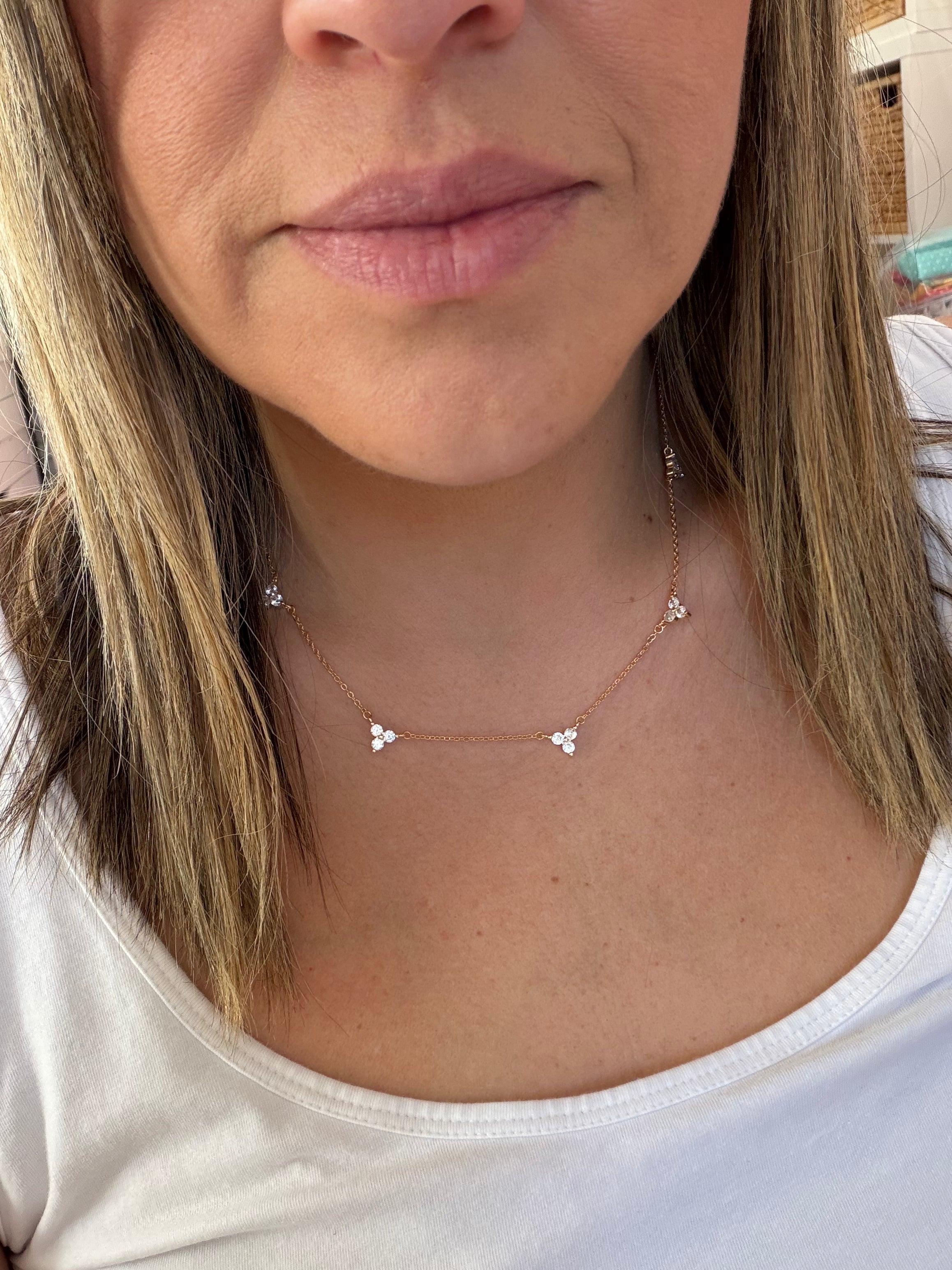 Triple Diamond Clover Quad Necklace