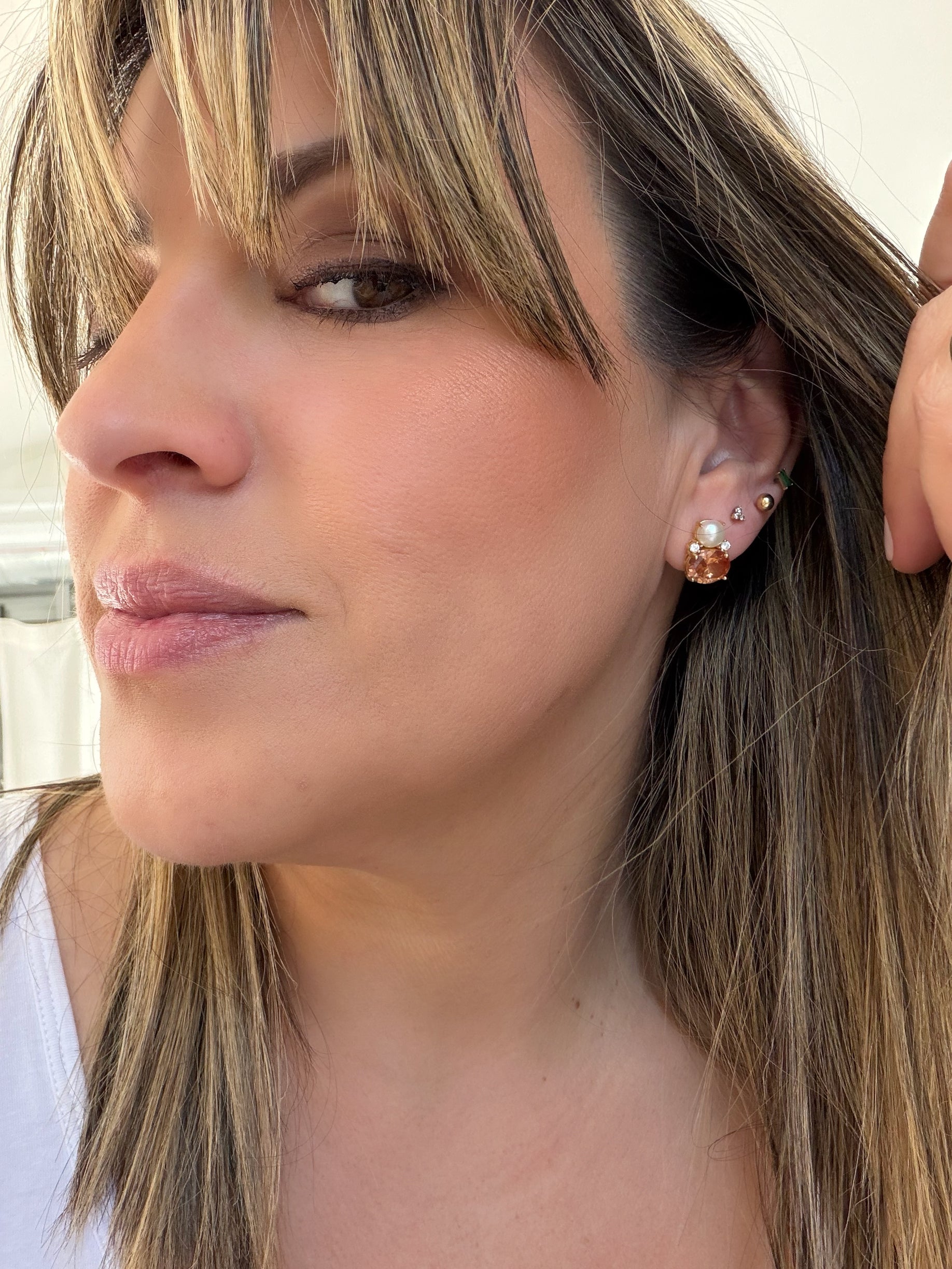 Natural Stone and Freshwater Pearl Stud