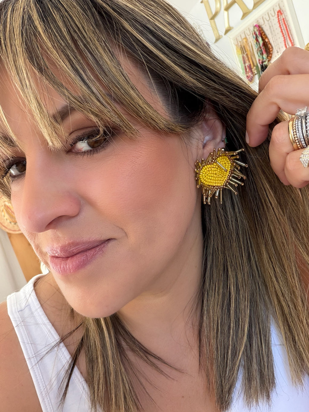 Yellow Beaded Hearts