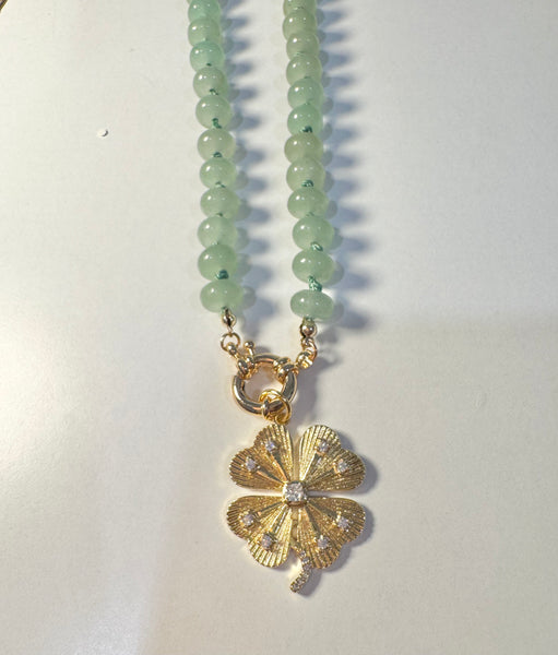 Green Agate & Clover Necklace