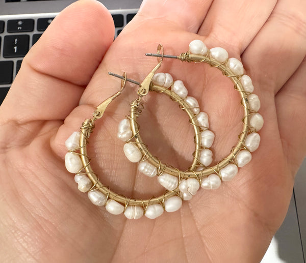 Freshwater Pearl Metal Wrap Hoops