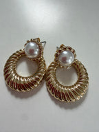 Gold Cable Round with Pearl Studs