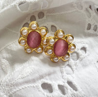 Natural Stone and Pearl Stud