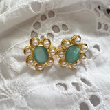 Natural Stone and Pearl Stud