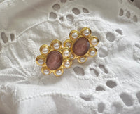 Natural Stone and Pearl Stud