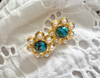 Natural Stone and Pearl Stud