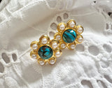 Natural Stone and Pearl Stud