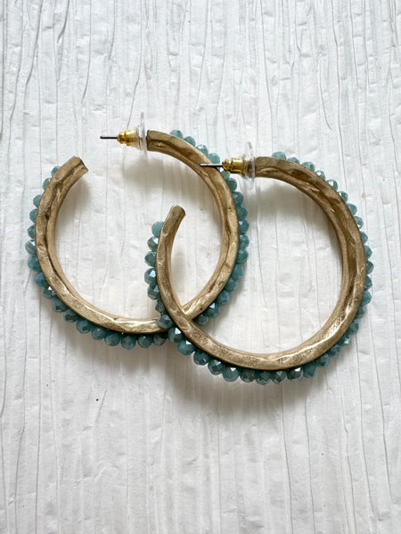 Light Blue Beaded Hoops