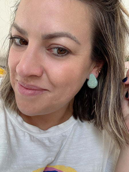 Mint Beaded Chunky Hoops