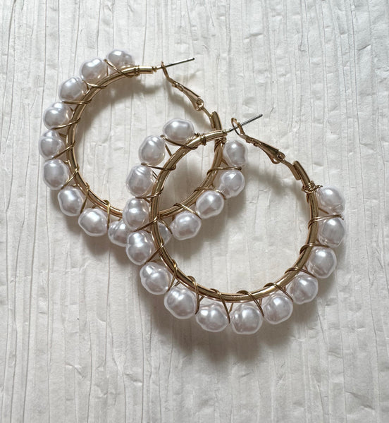 Faux Pearl Hoops
