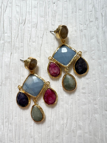 Multi Colored Natural Stone Chandelier Drops