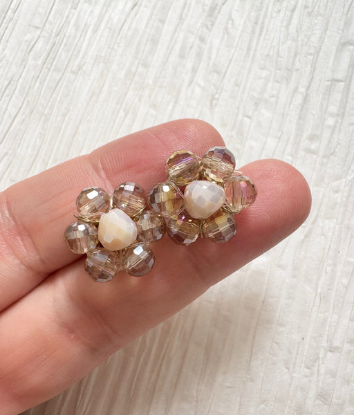 Café con Leche Crystal Flower Studs