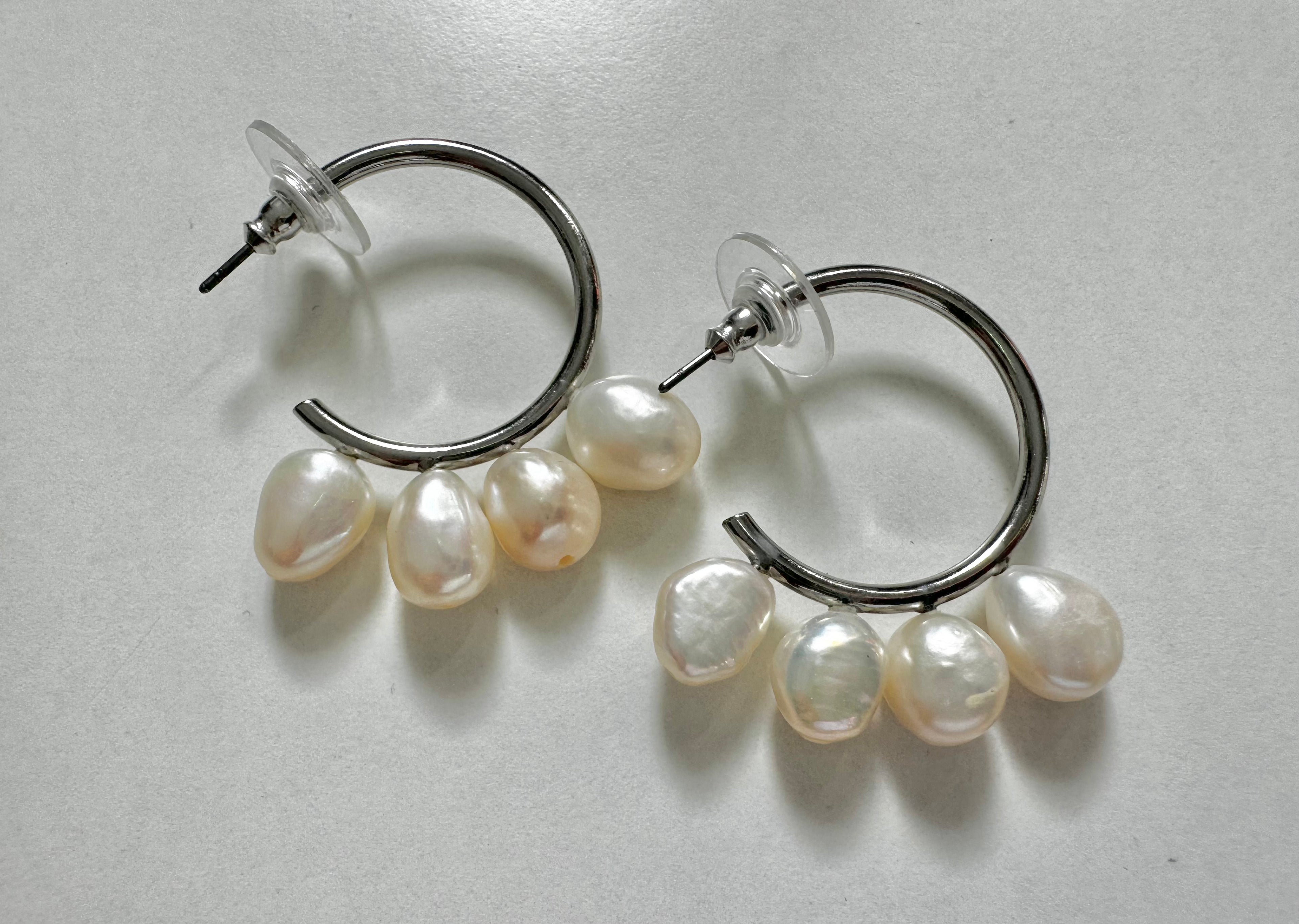 Silver Hoop with Freshwater Pearls