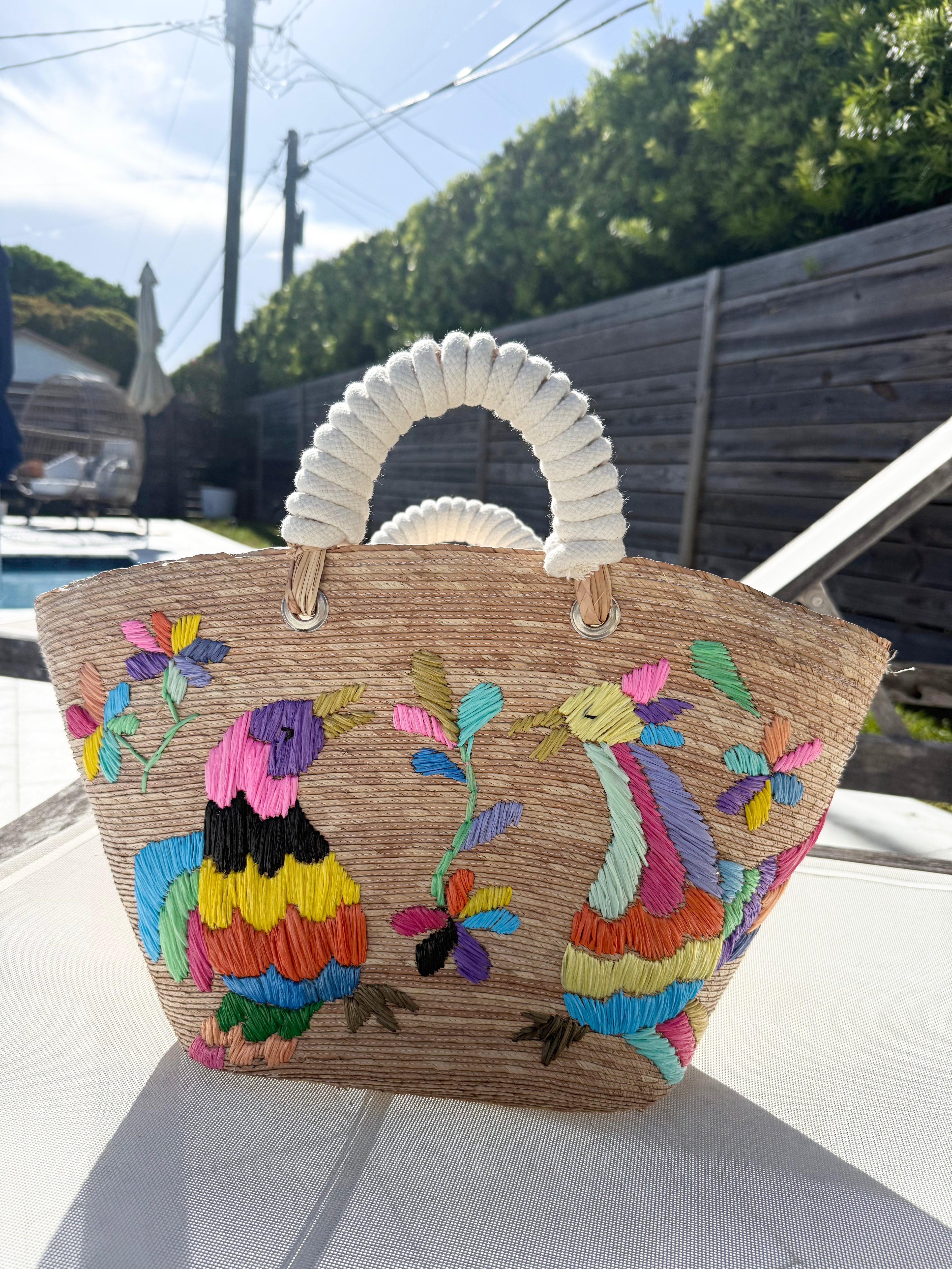 Summer in Rio Paper Embroidered Straw Tote