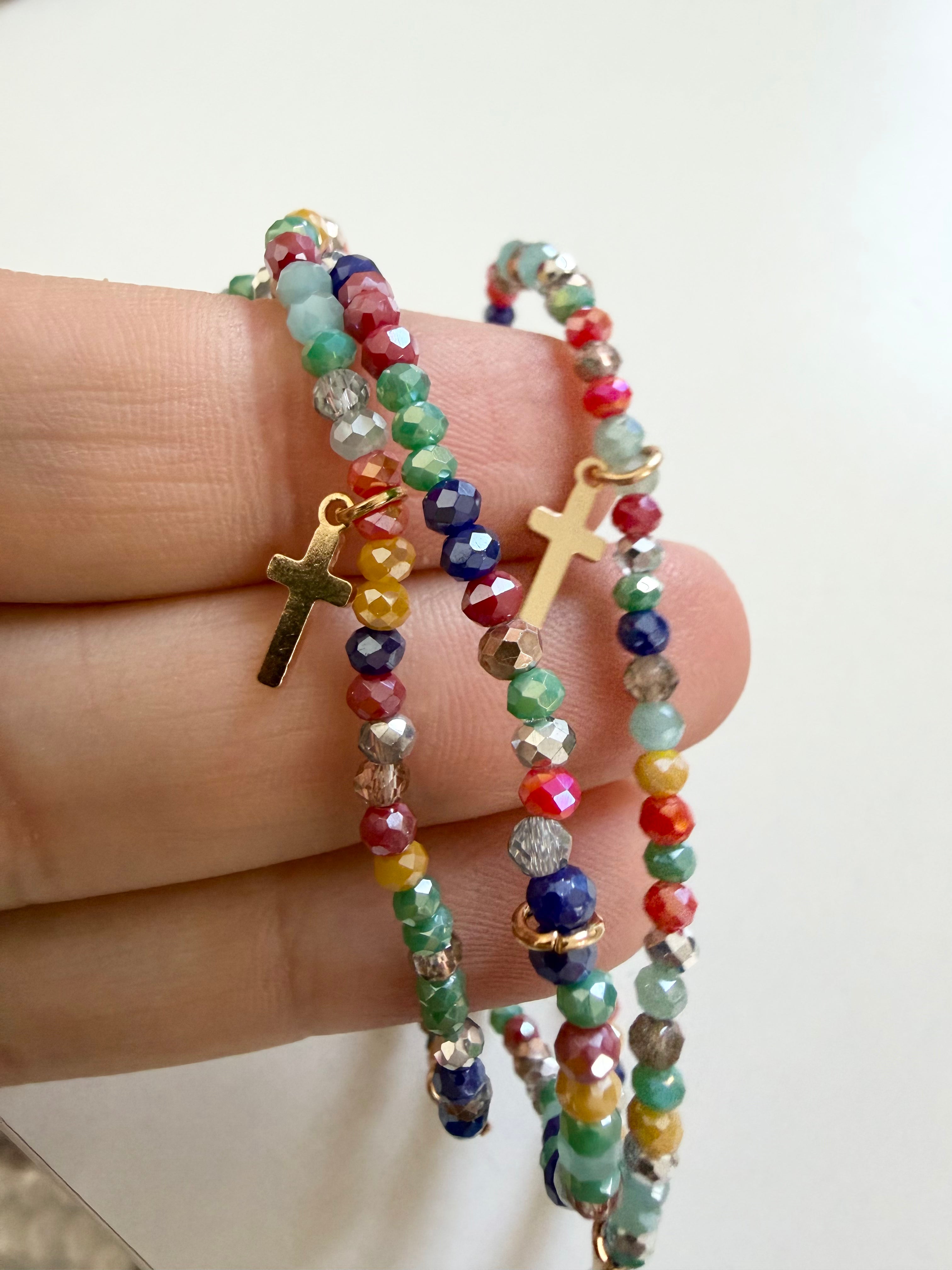 Cross Charm Beaded Stack