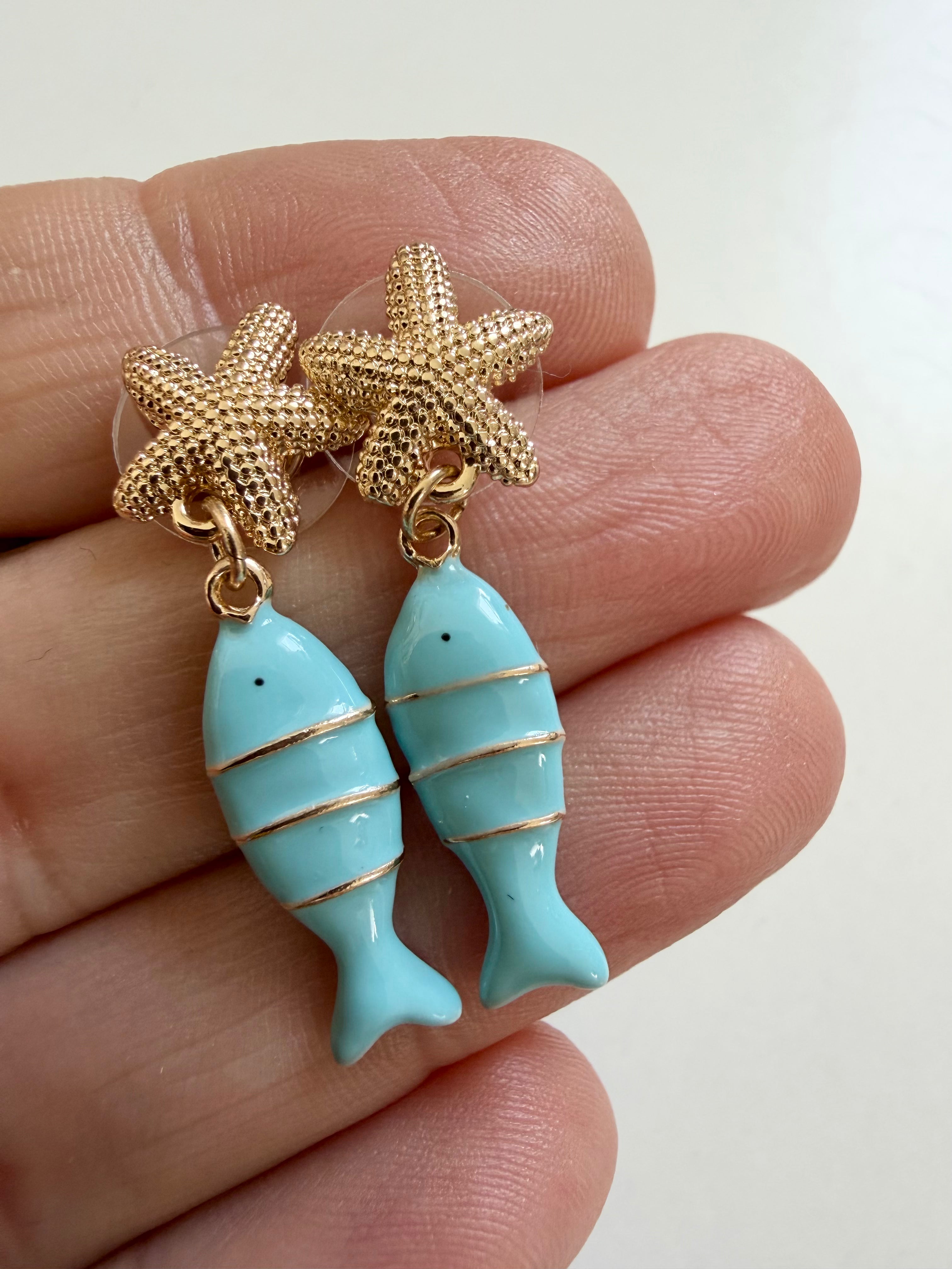 Fish Earrings with Starfish Stud
