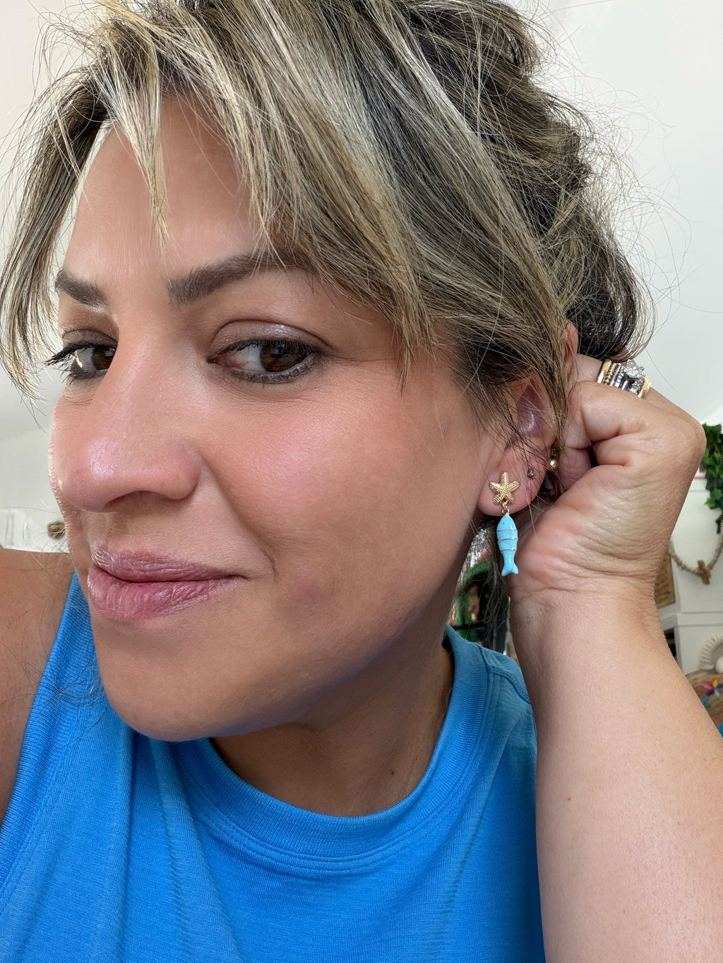 Fish Earrings with Starfish Stud