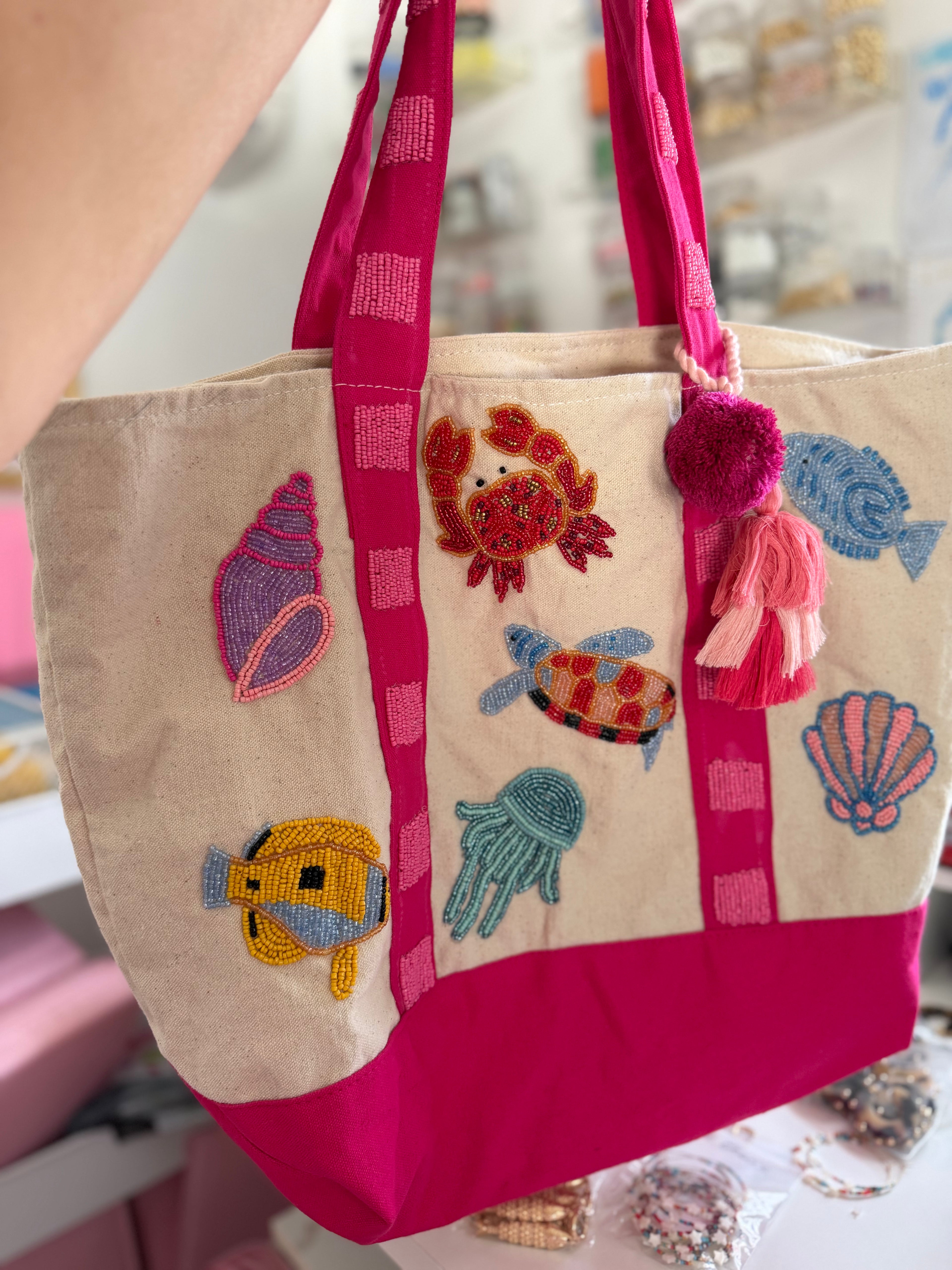 Summer Canvas Beaded Tote