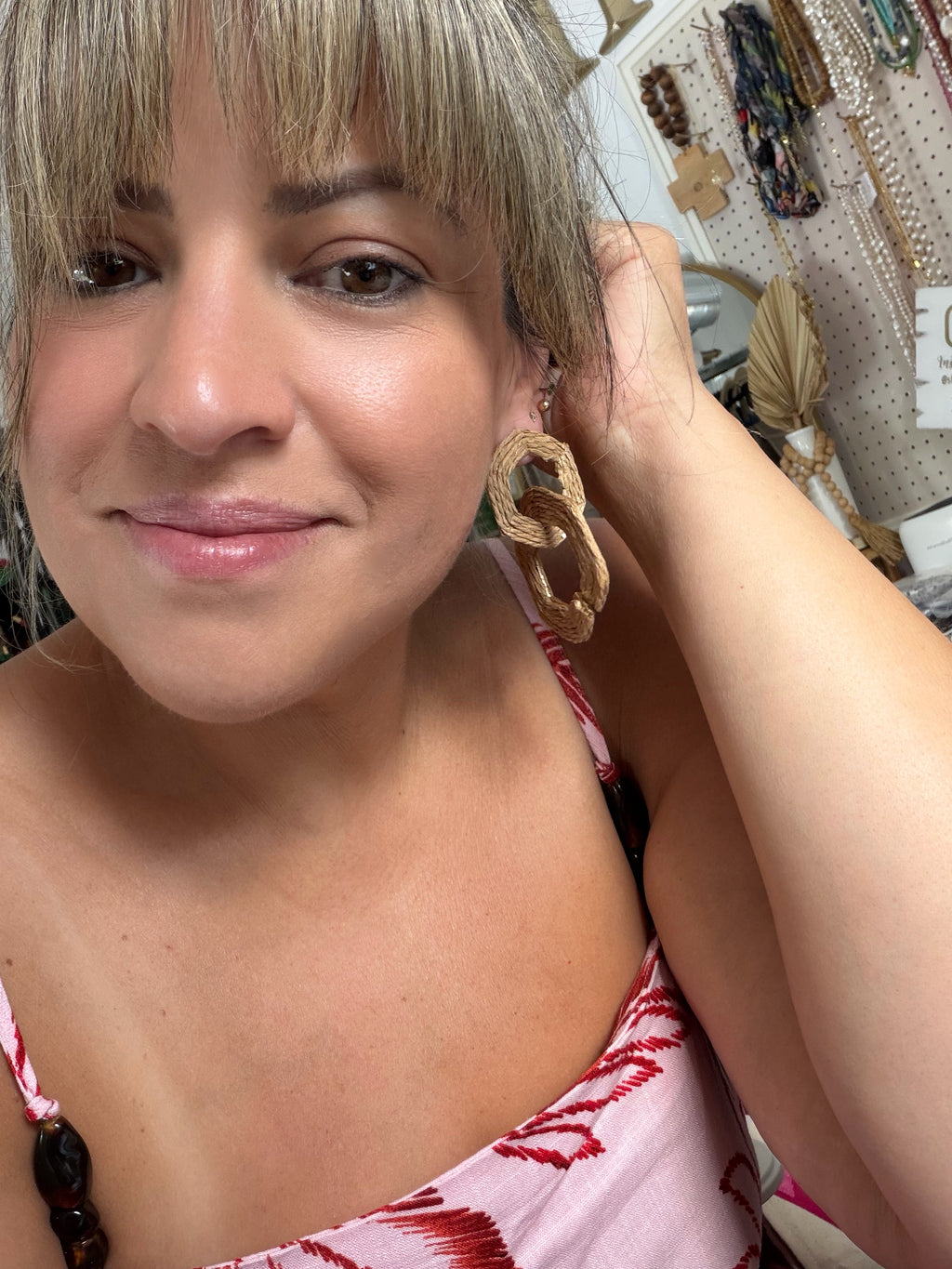 Double Raffia Hexagon Statement Earrings