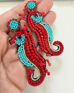 Beaded Seahorse Statement Earrings