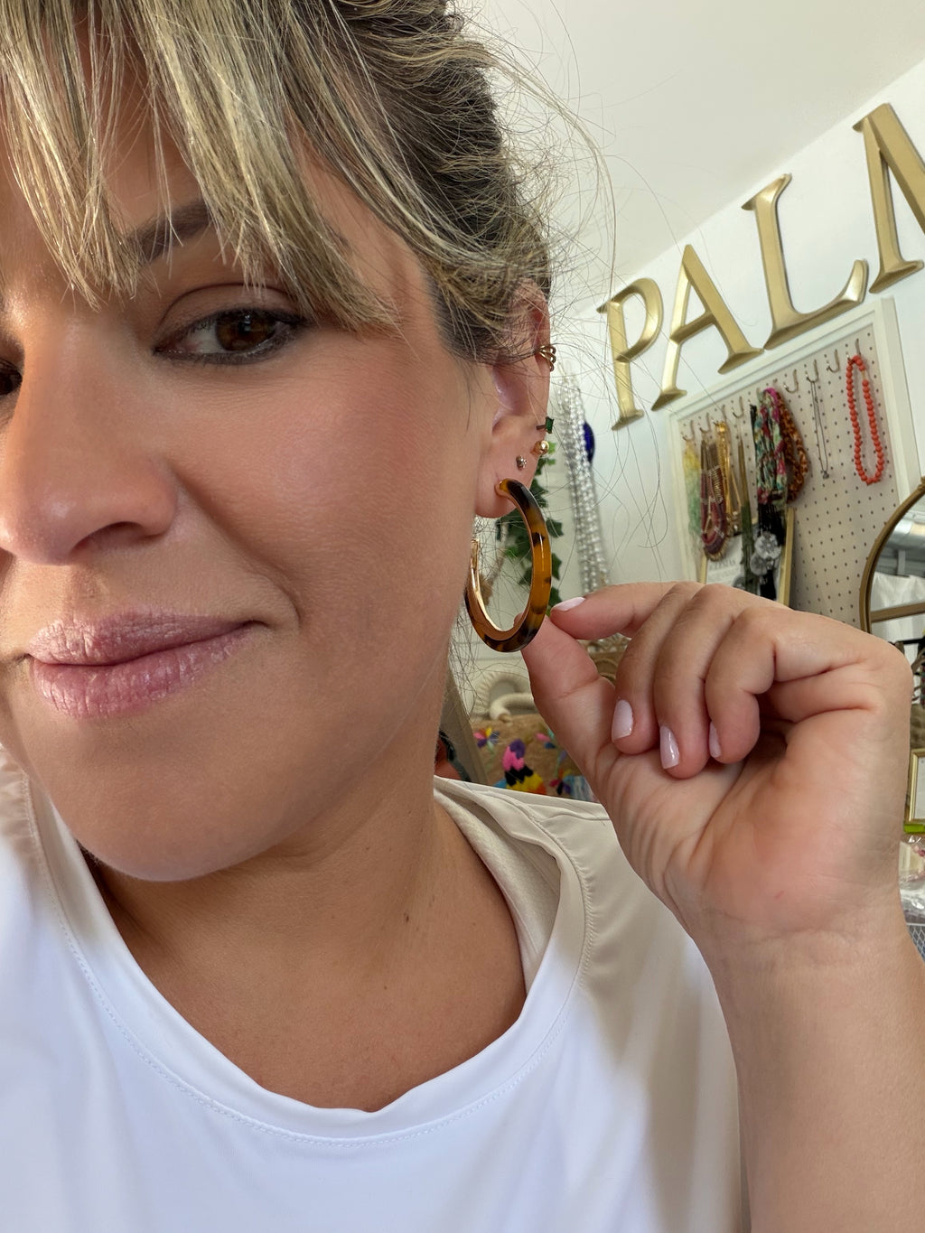 Tortoise Gold Trim Hoop