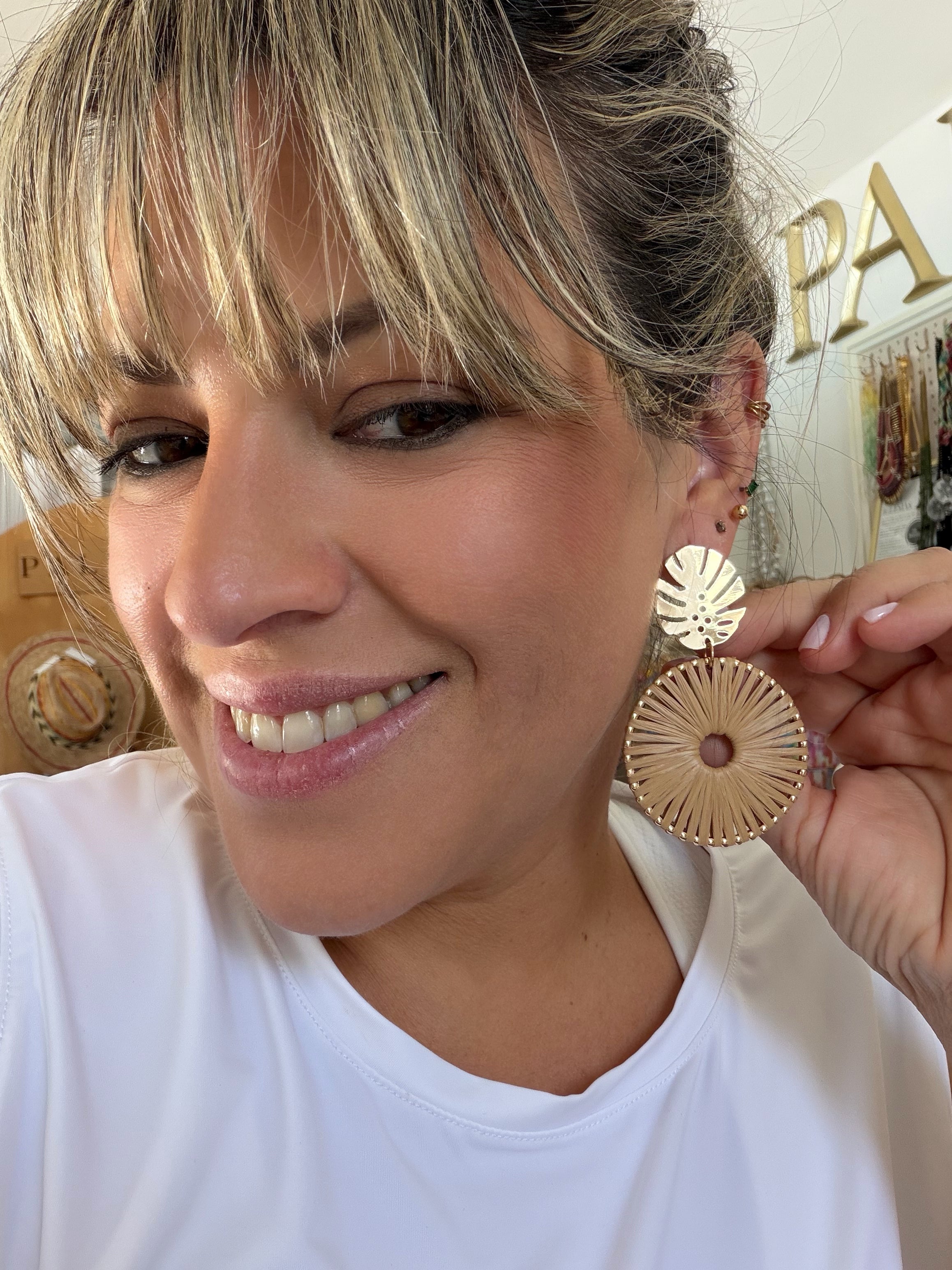 Straw Rounds with Gold Monsterra Studs