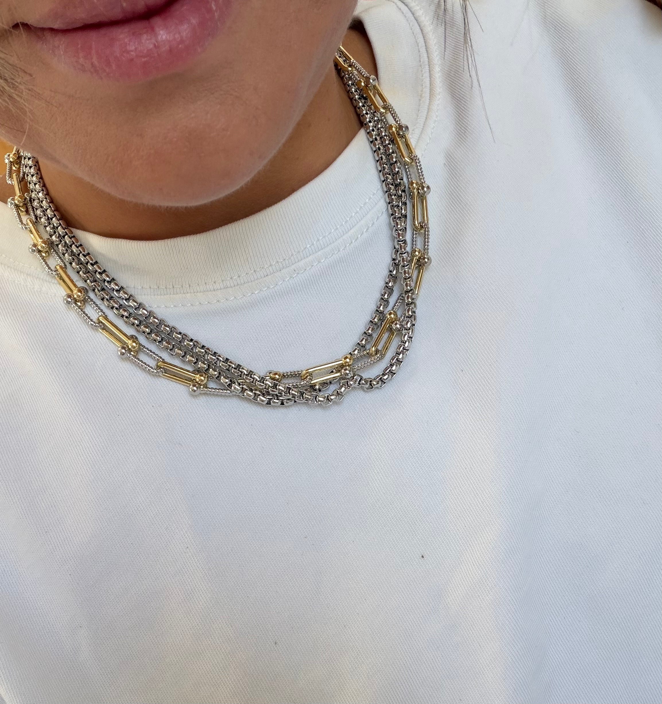 Mixed Metal Necklace Triple Statement Necklace