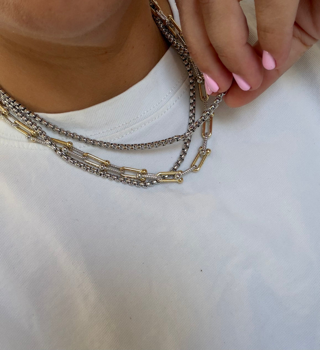 Mixed Metal Necklace Triple Statement Necklace