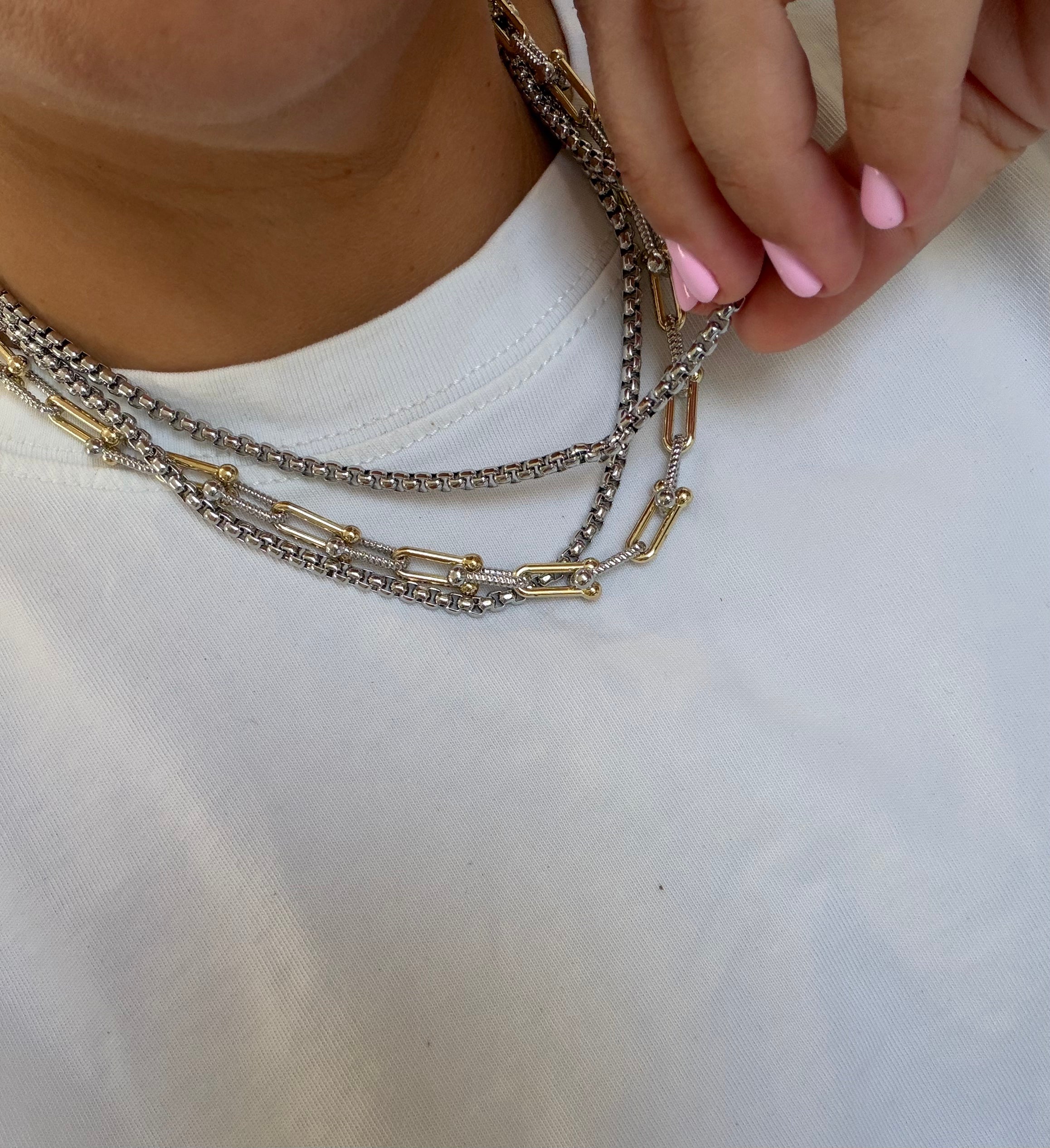 Mixed Metal Necklace Triple Statement Necklace