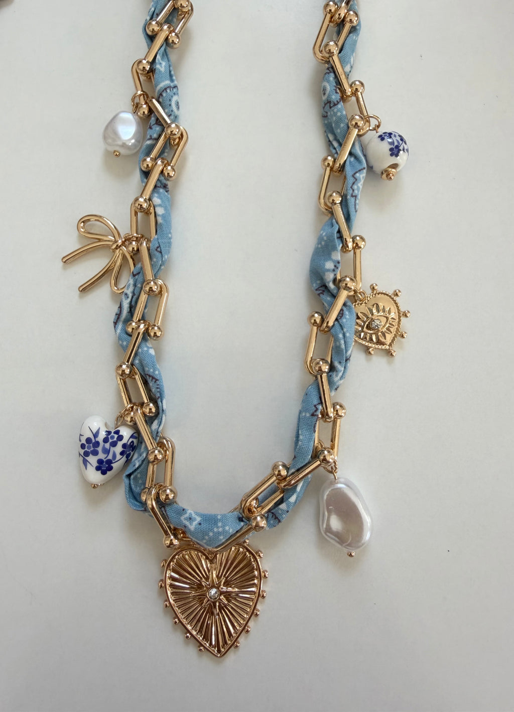 Blue Scarf Heart Charm Necklace