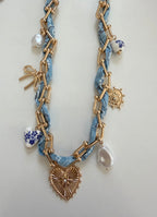 Blue Scarf Heart Charm Necklace