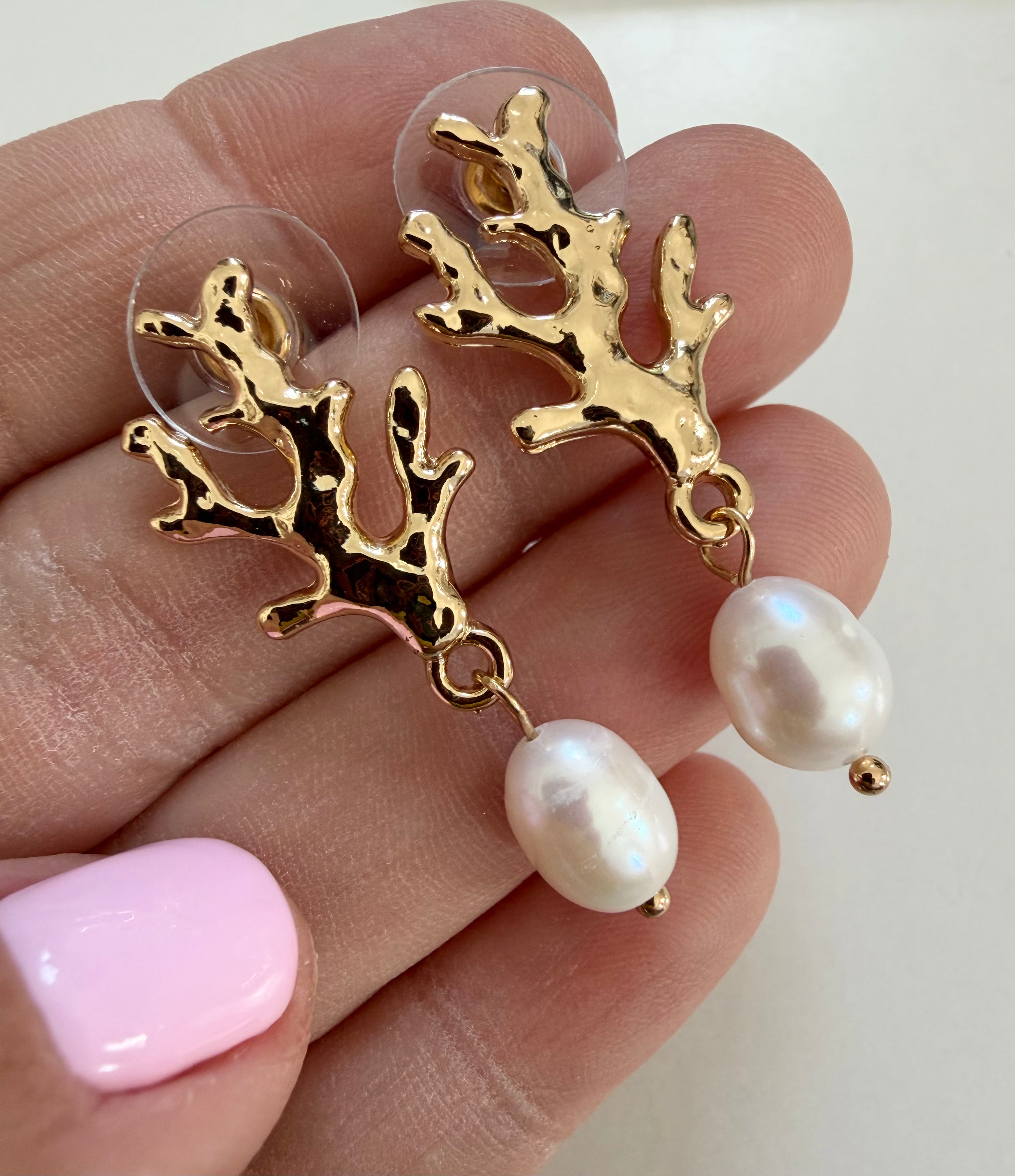 Coral and Freshwater Pearl Earrings