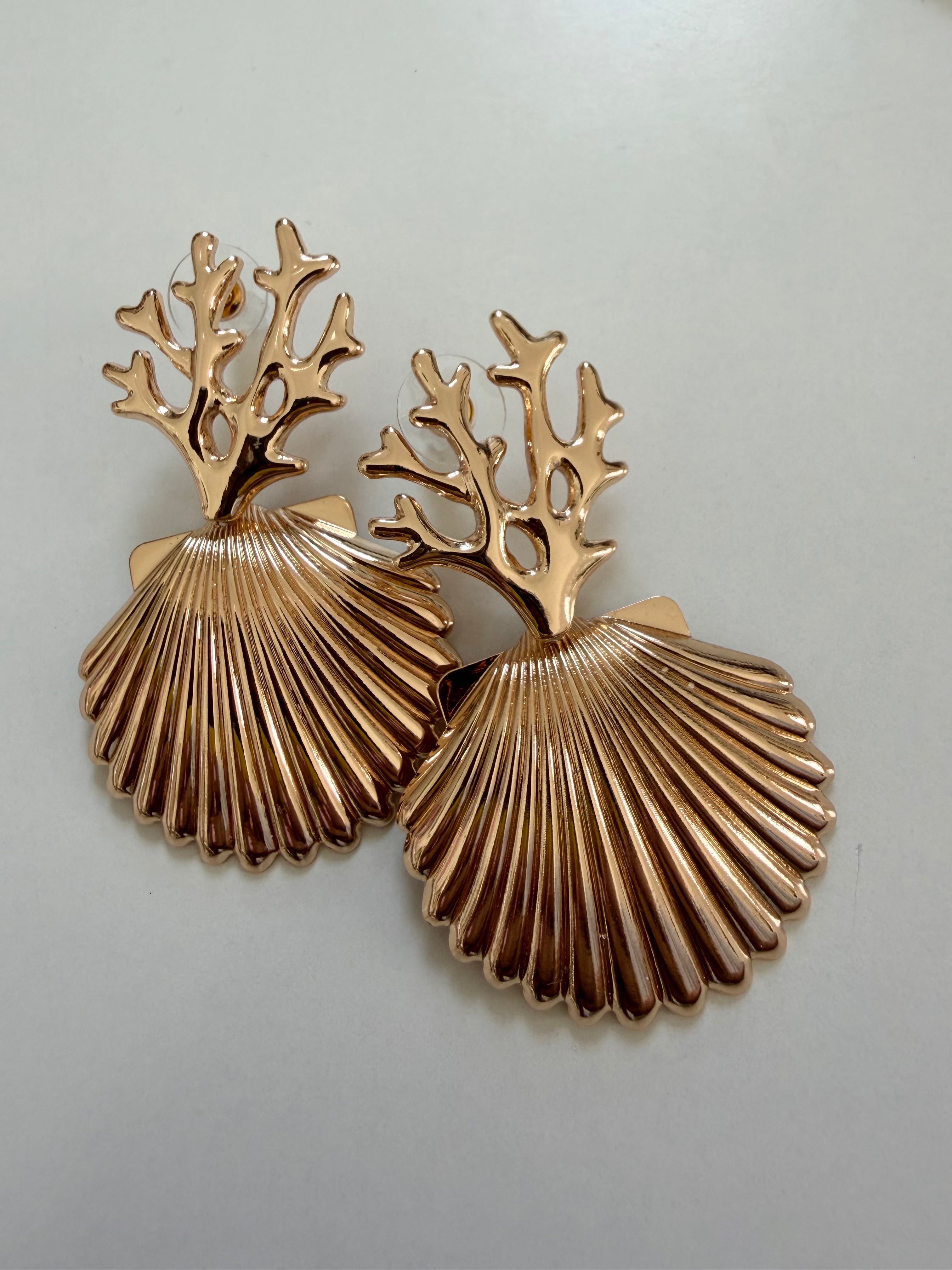 Ultra Light Coral and Seashell Statement Earrings